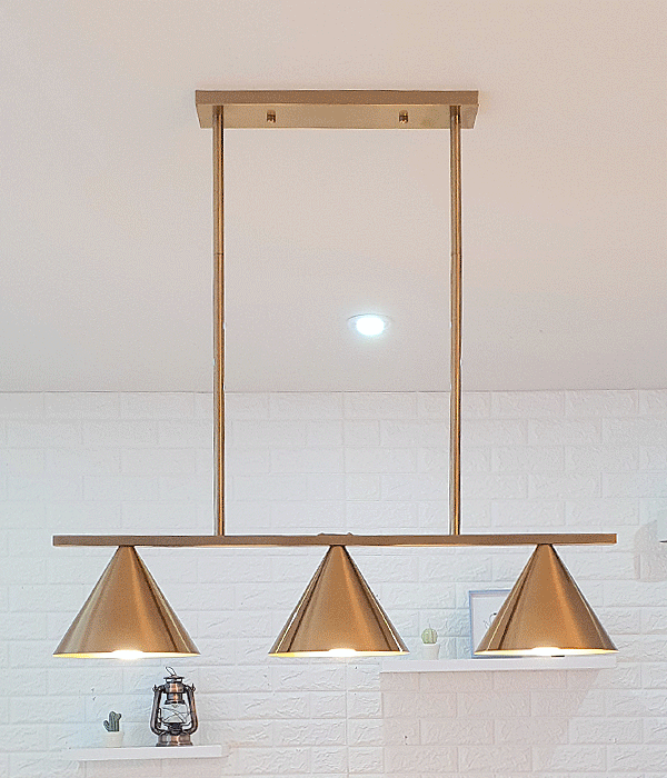 이세 일자 3등 펜던트조명, LED식탁등, 주방식탁조명 (골드)